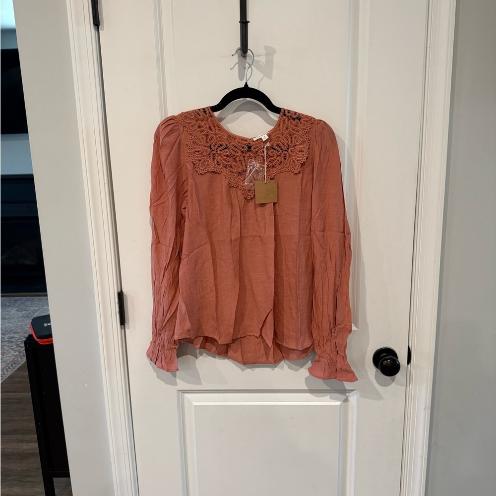 Blu Pepper Lace Accent Blouse - Terracotta